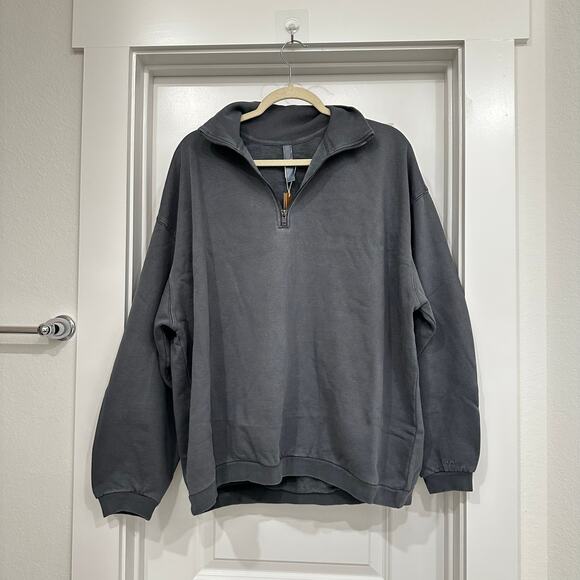 NWT SKIMS BOYFRIEND FLEECE HALF ZIP PULLOVER IN ZIRCON SIZE XS - Picture 5 of 9